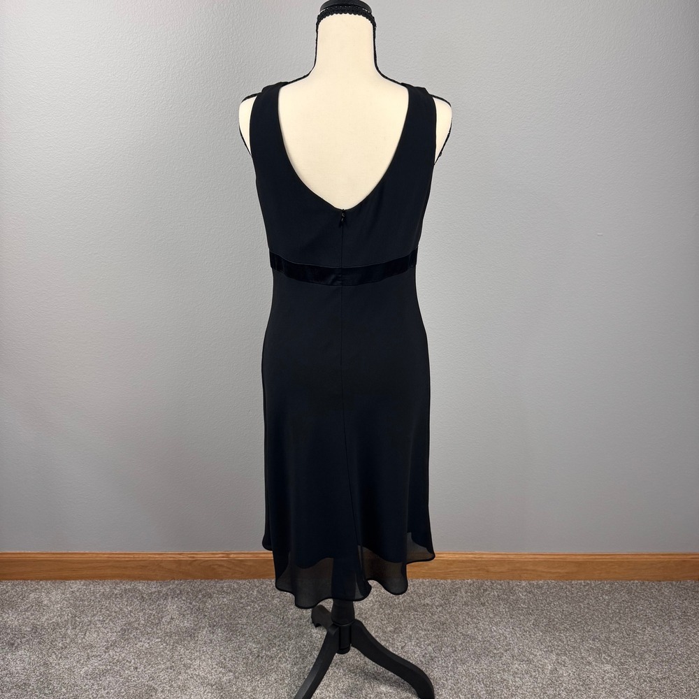 Jones New York Cocktail Dress Womens 4 Black Silk Trim V-Neck Chiffon - Picture 2 of 8
